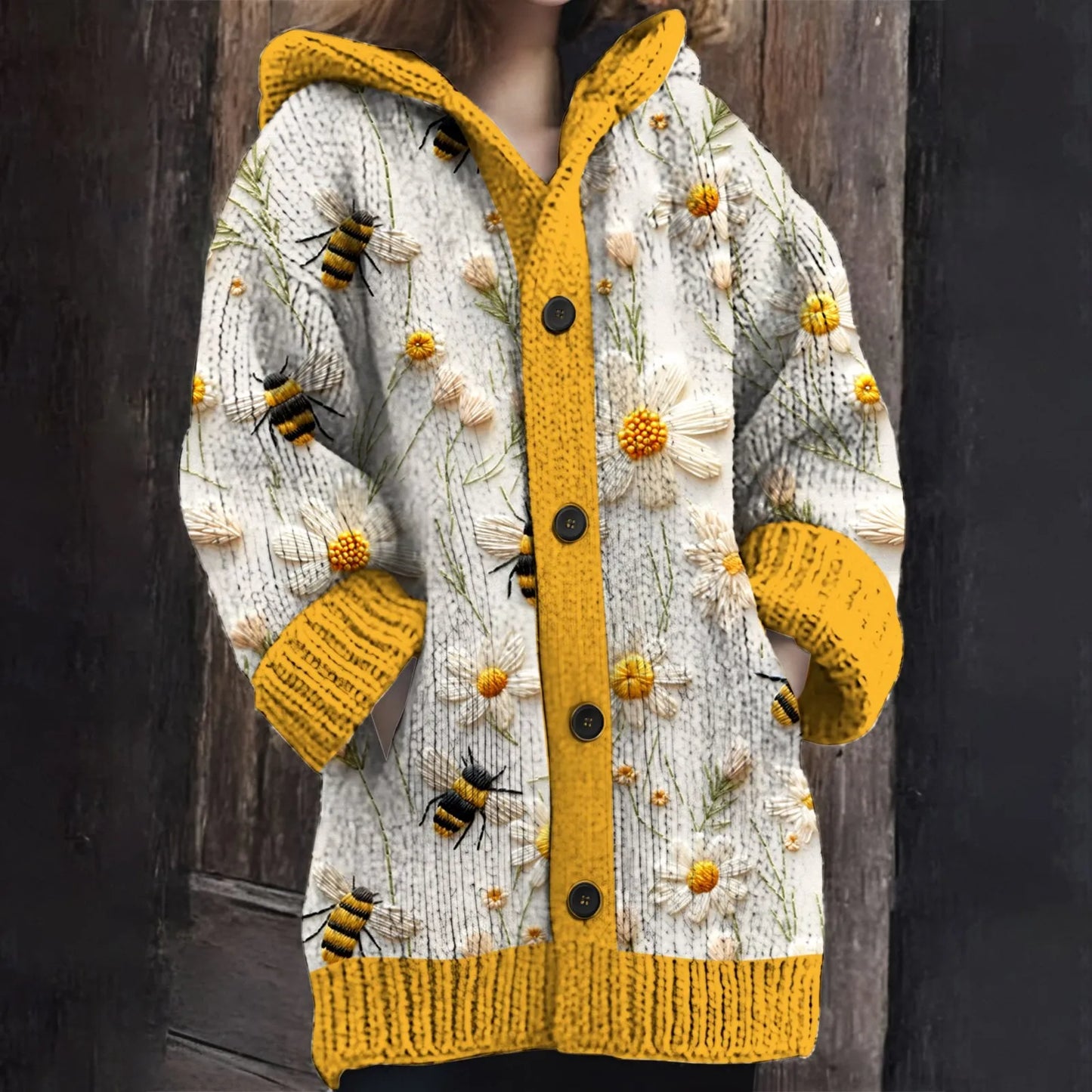 Julie - Warm Winter Yellow / White Cardigan