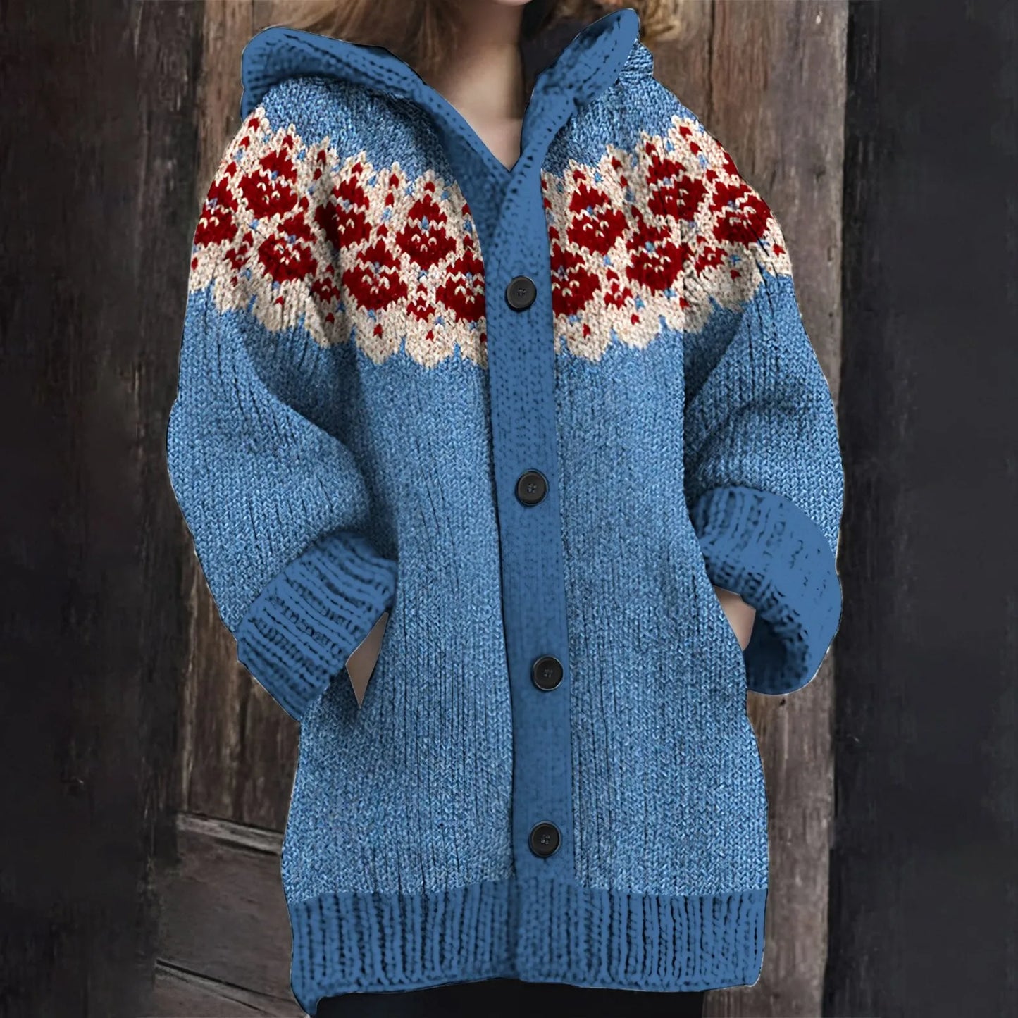 Jane - Woolen Warm Light Blue Cardigan