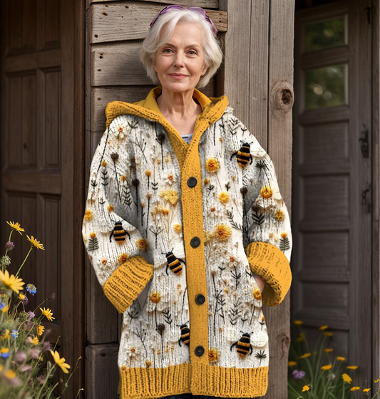 Alison - Warm winter Yellow/White Cardigan