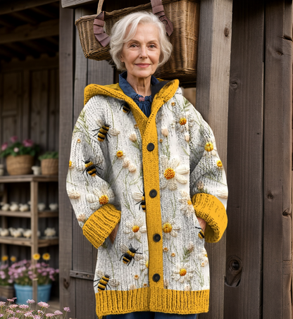 Julie - Warm Winter Yellow / White Cardigan